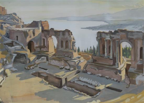 Hans Feibusch, gouache and watercolour, The Amphitheatre at Toarmina